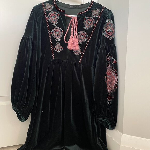 Zara Velvet Embroidered Mini Dress - Picture 1 of 3